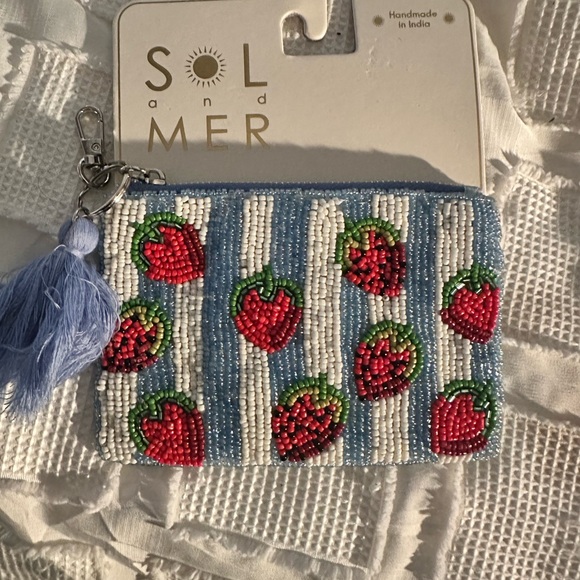 Sol And Mer Accessories - NWT Sol & Mer Beaded Strawberry Coin Purse in Light Blue and Red
